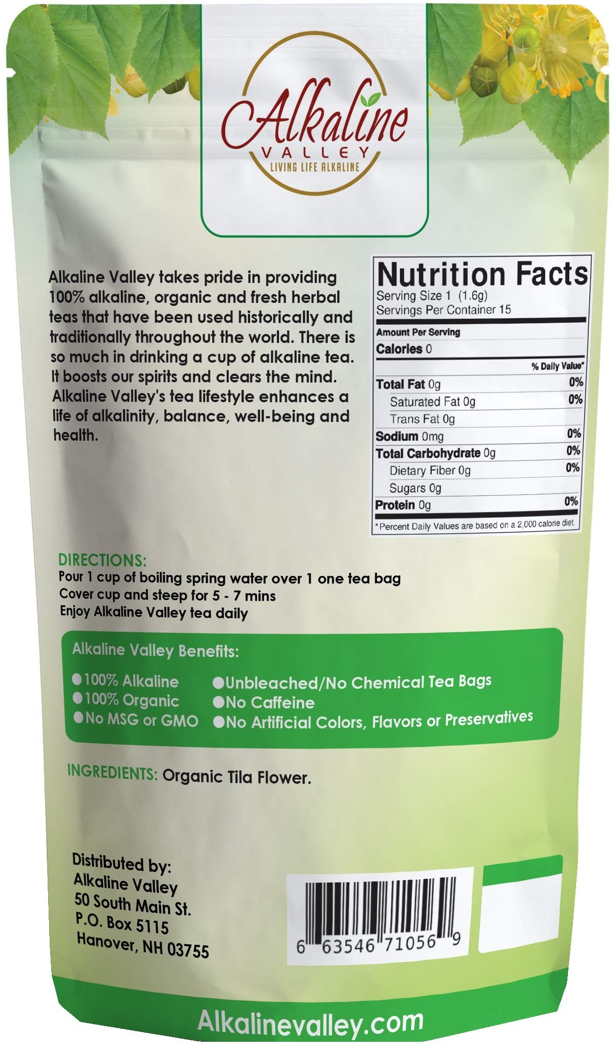 Linden Flower Tea, Tila Tea or Te De Tila - 100% Organic and Alkaline - 15 Unbleached/Chemical-Free Linden Tea Bags - Caffeine-Free, No GMO