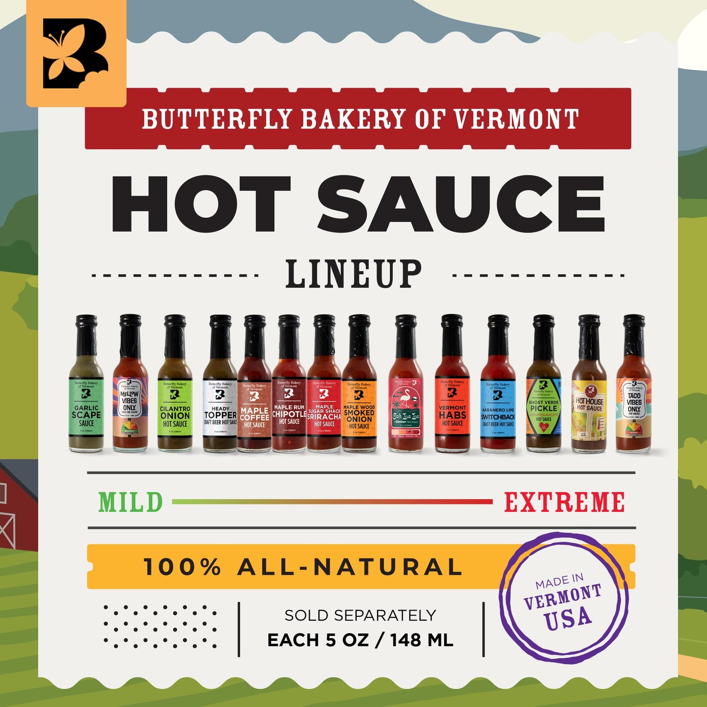Butterfly Bakery of Vermont Taco Vibes Only Hot Sauce, 5 fl oz
