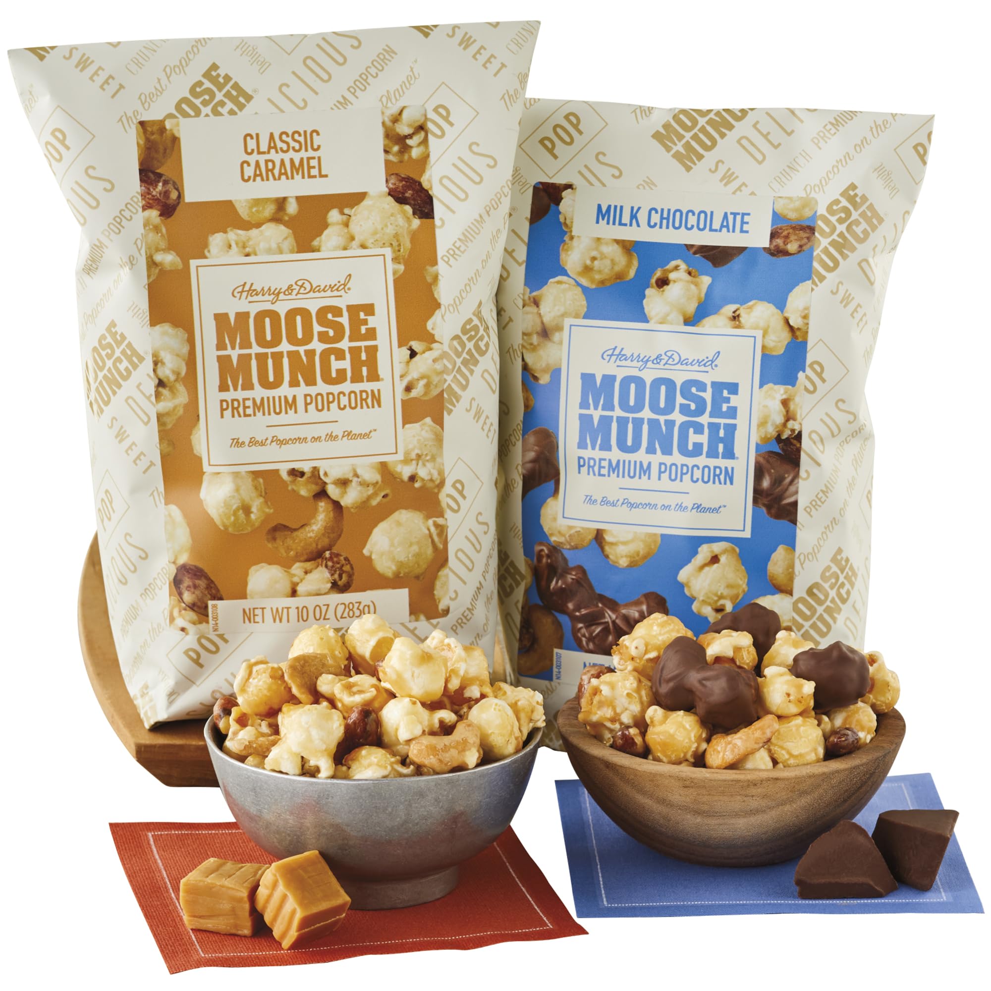 Moose Munch® Premium Popcorn, Milk Chocolate And Caramel Popcorn 2 Bags Duo, Sweet And Salty Treats Snack Gift Basket, Great Snack For Any Occasion