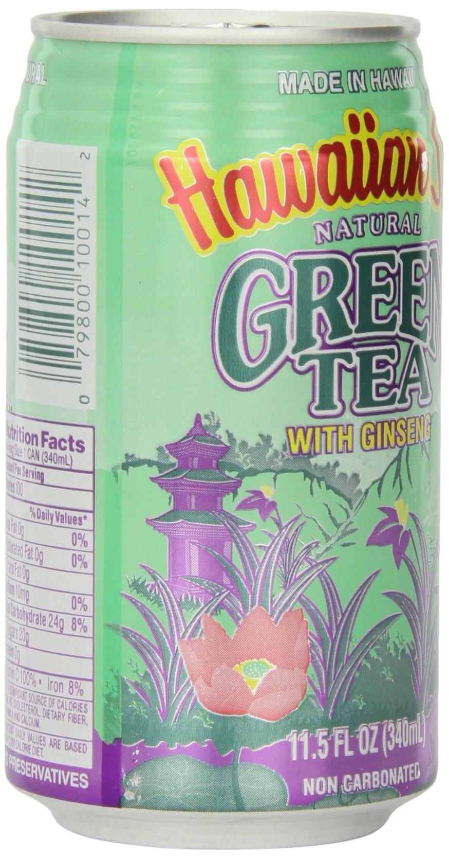 Hawaiian Sun Green Tea with Ginseng, 11.5-Ounce (Pack of 24)
