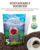5LB Subtle Earth Organic Coffee - Medium Dark Roast - Whole Bean Coffee - 100% Arabica Beans - Low Acidity and Non-GMO - 5lb bag