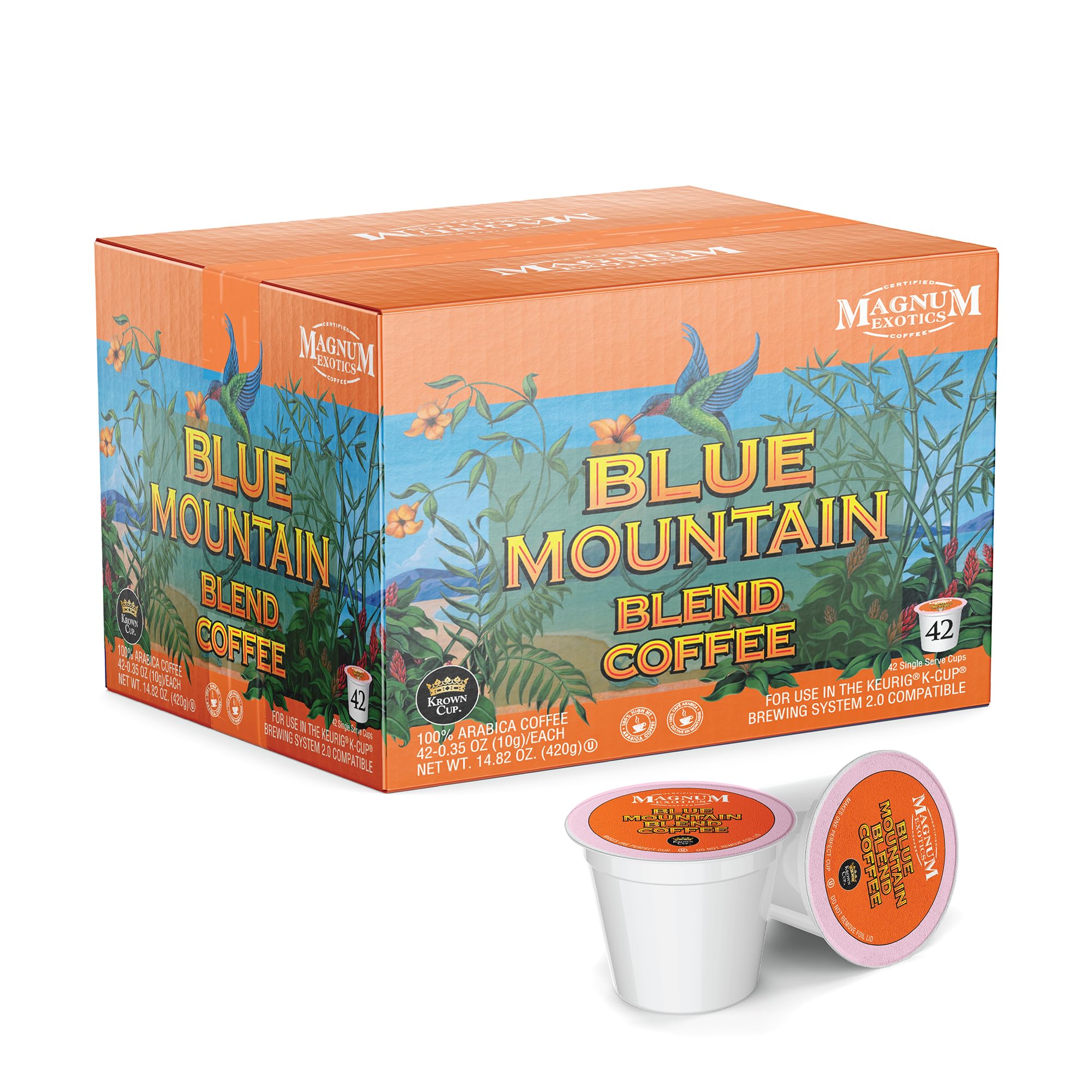 Magnum Exotics Coffee, Blue Mountain Blend - Light-Medium Roast, Ground Coffee Pods, Single Serve, Made With 100% Arabica Beans, Freshly Roasted, Mild