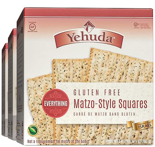 Yehuda Gluten Free Everything Matzo Squares (3 Pack) Thin, Crisp & Airy Matzo Style Gluten Free Crackers with Everything Seasoning | Certified Kosher