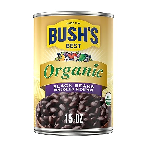 Bush's Canned Organic Black Beans (Pack of 1), Good Source of Plant-Based Protein, Good Source of Fiber, Fat Free, Gluten Free, Low Sodium, 15 oz