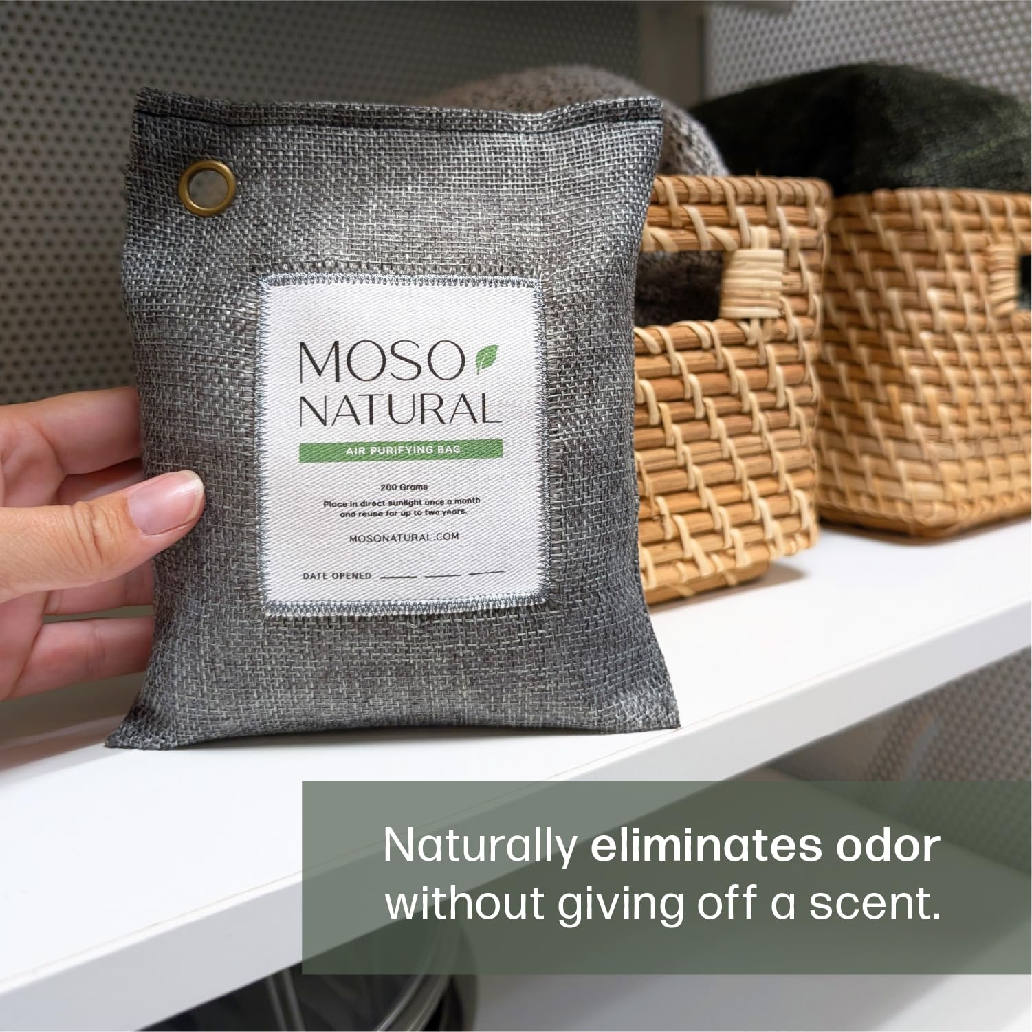 Moso Natural Air Purifying Bag 200g (4 Pack) | Premium Bamboo Charcoal Odor Absorber for Home & Car | Closet Odor Eliminator, Small Room Deodorizer