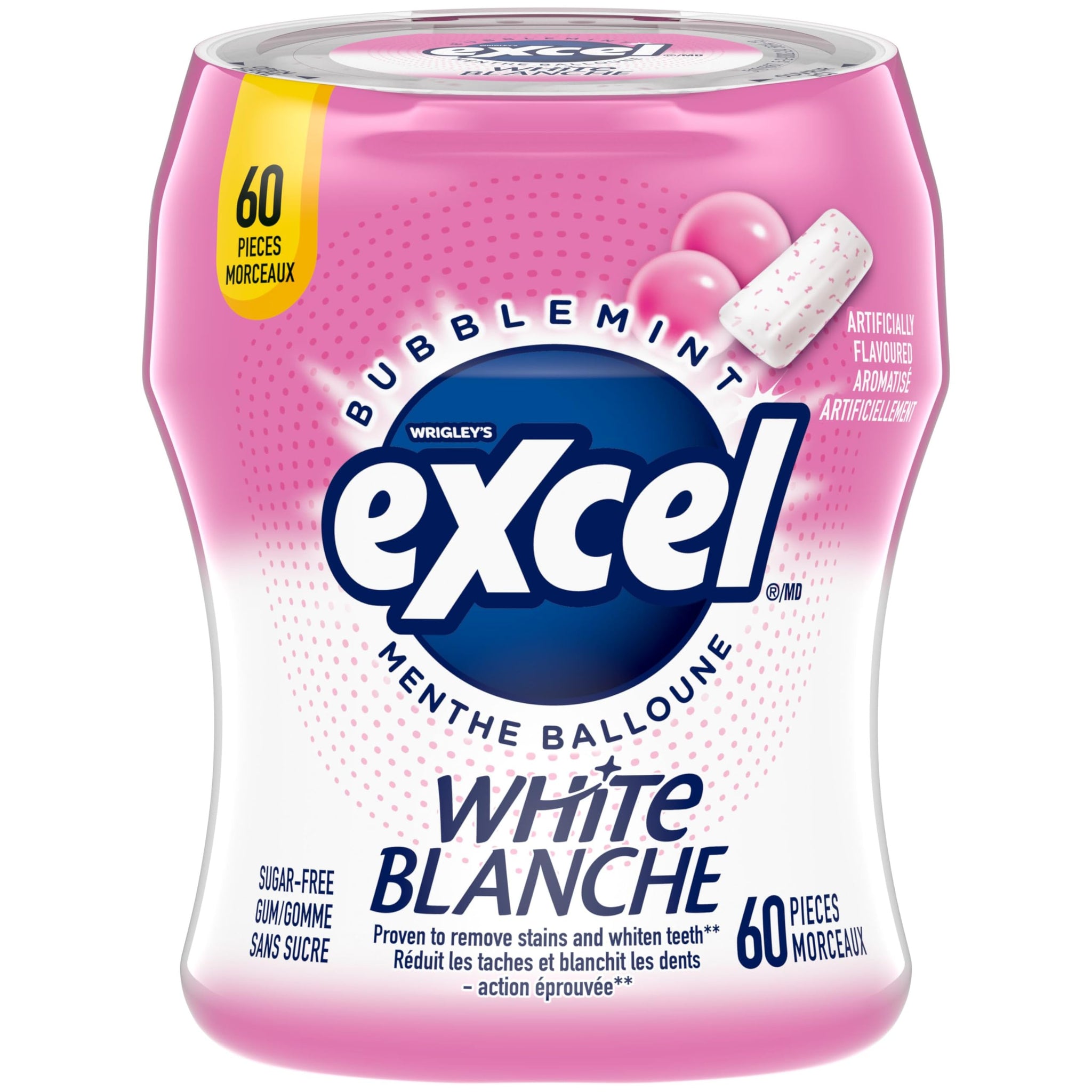 Excel White Sugar-Free Gum,Bubblemint, 60pc Bottle,6ct{Imported from Canada}