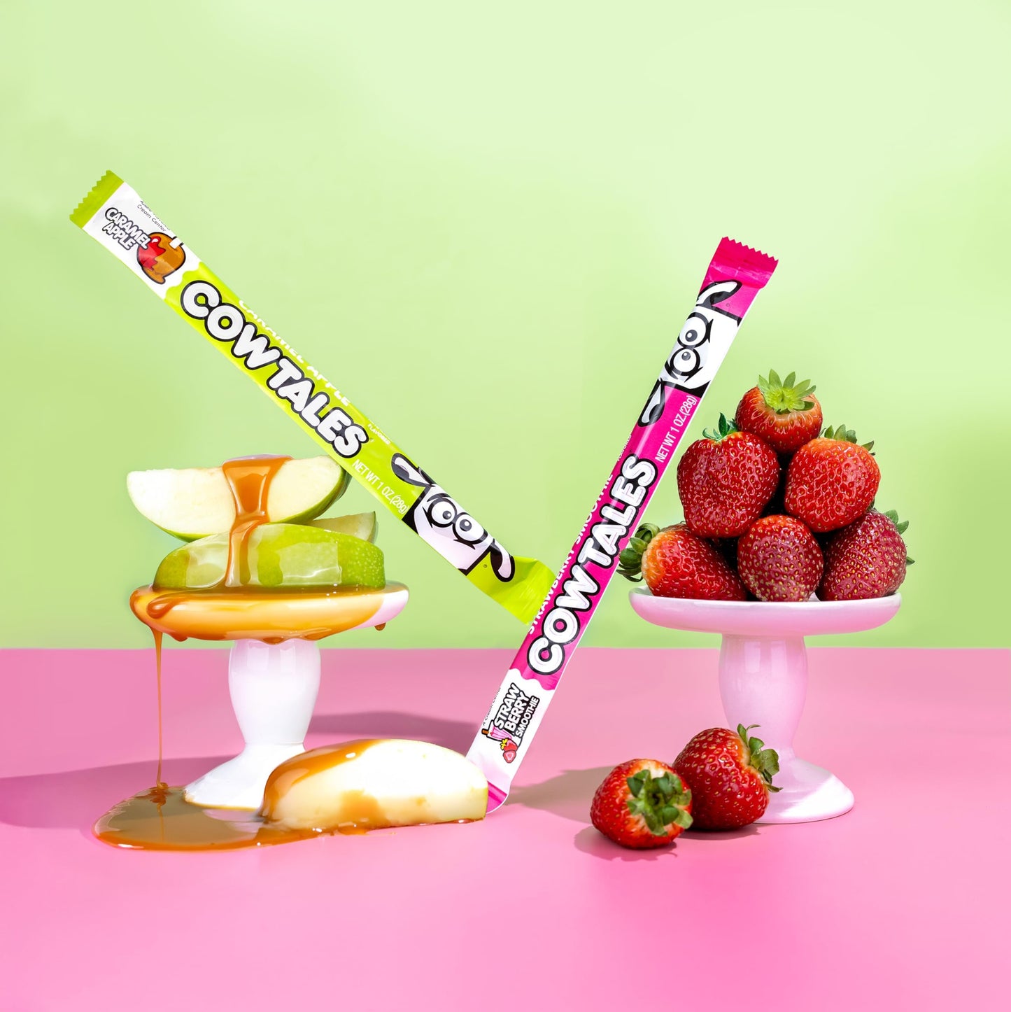 Goetze's Candy Sweet Shoppe Cow Tales Mix - Strawberry Smoothie & Caramel Apple - 36ct. Canister - Fresh from the Factory