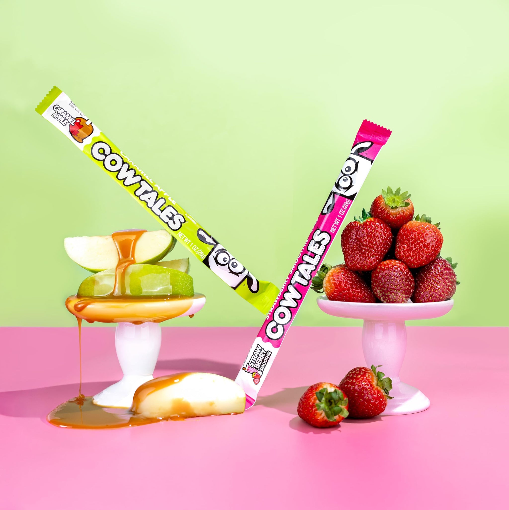Goetze's Candy Sweet Shoppe Cow Tales Mix - Strawberry Smoothie & Caramel Apple - 36ct. Canister - Fresh from the Factory