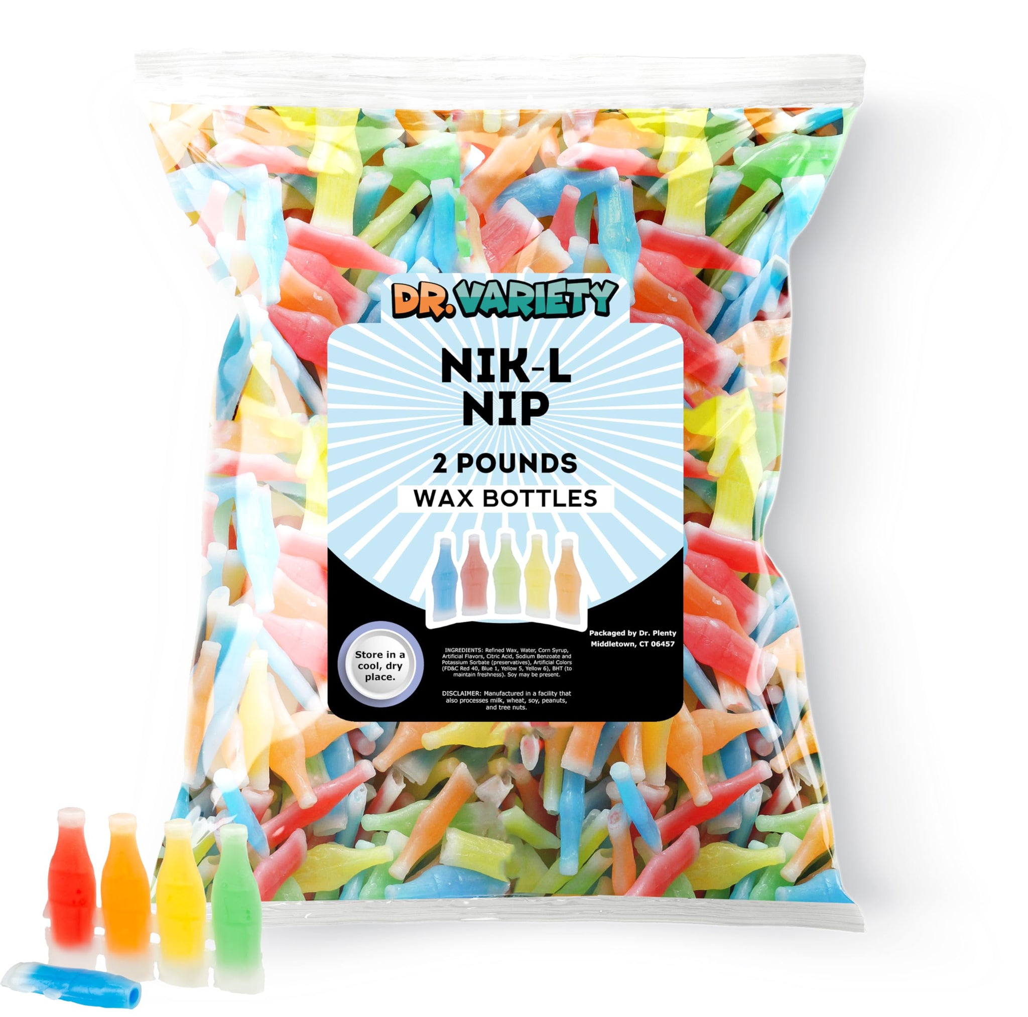 Nik-L-Nips Wax Bottles Candy Drinks, 2LB Bulk Candy - Nostalgic 90s Soda Bottle Nip Candies - By Dr. Variety