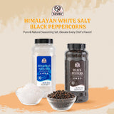 52USA Himalayan White Salt (Coarse Grain) 39 oz + Whole Black Peppercorns 18 oz, Salt and Pepper Grinder, Black Peppercorn Refil, Sea Salt for Grinder