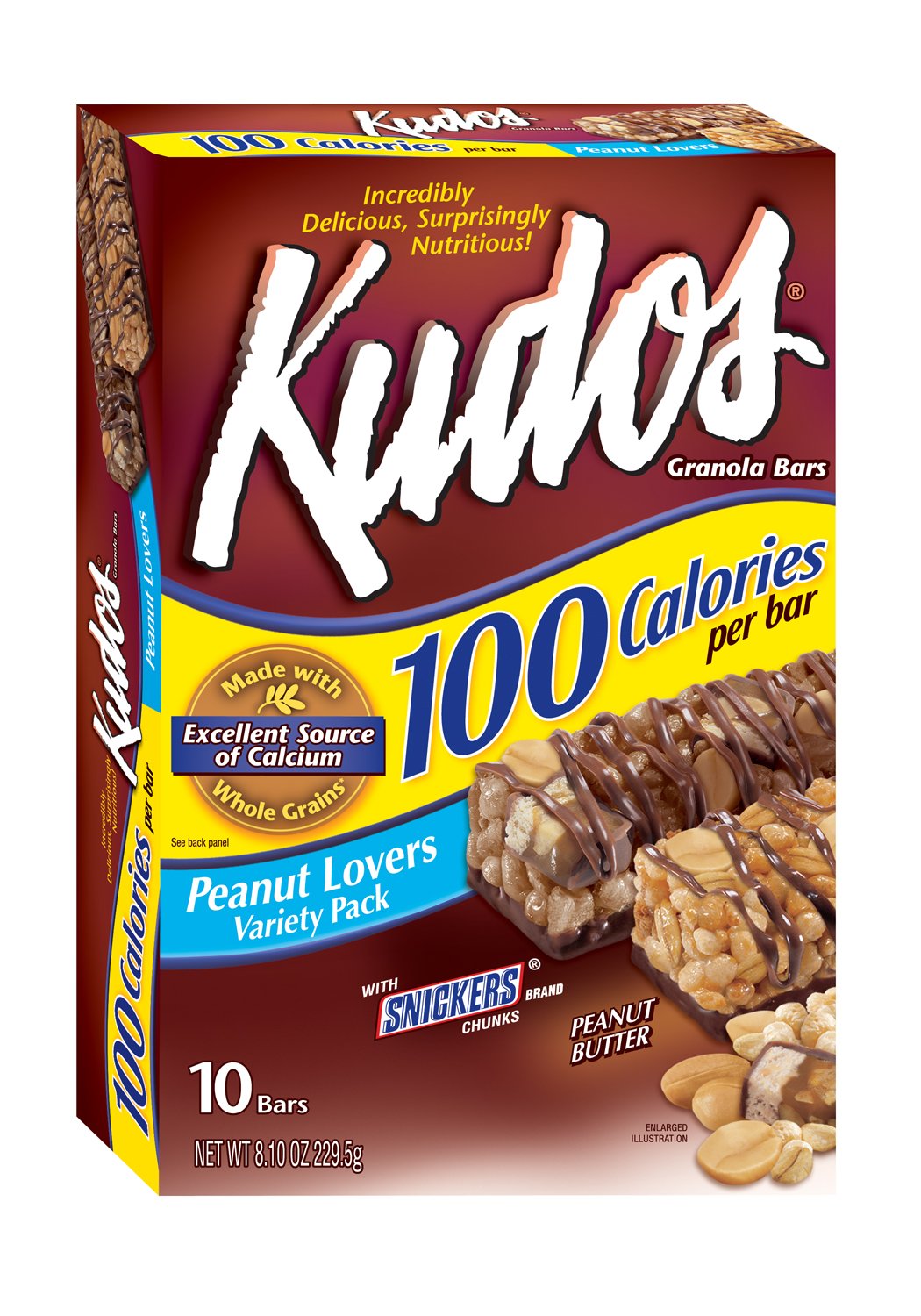 Kudos 100 Calorie Peanut Lovers Variety Pack Granola Bar, 10-Count Bar (Pack of 5)