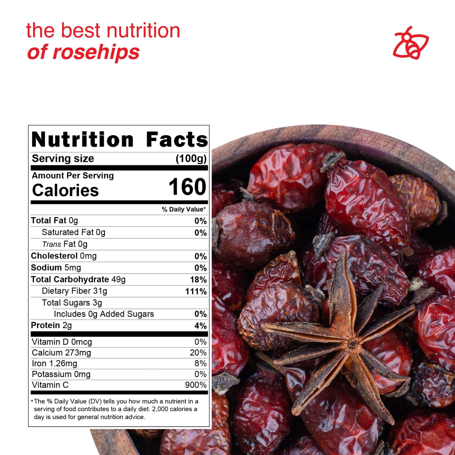 Arashan Whole Dried Rosehips 1 lb - 100% Natural Raw Rose Hips for Herbal Tea, Jam & Syrup - No Additives