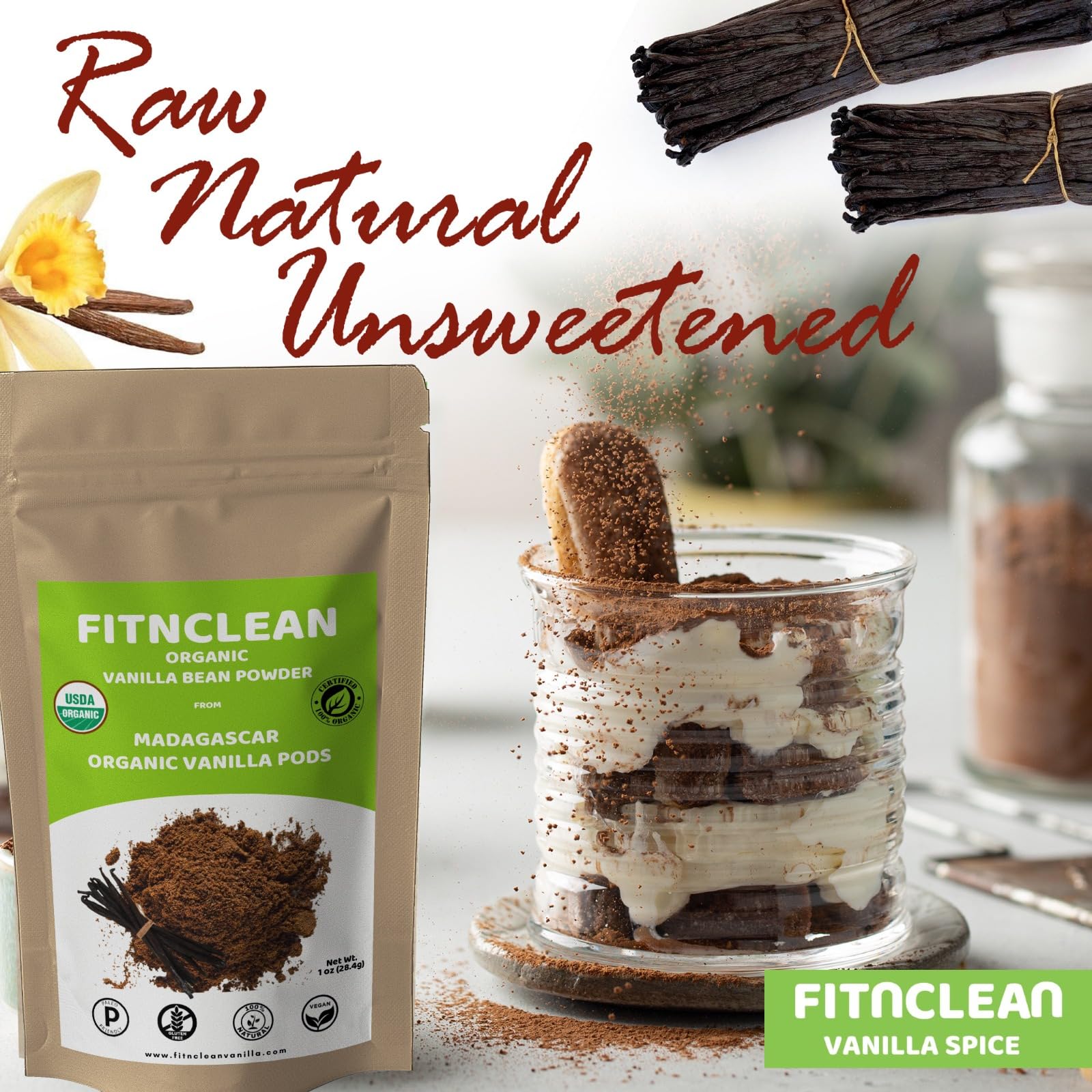 1Lb Organic Madagascar Vanilla Bean Powder. Certified USDA Organic. Ground whole Gourmet Pods by FITNCLEAN VANILLA| Raw Natural Pure Unsweetened No