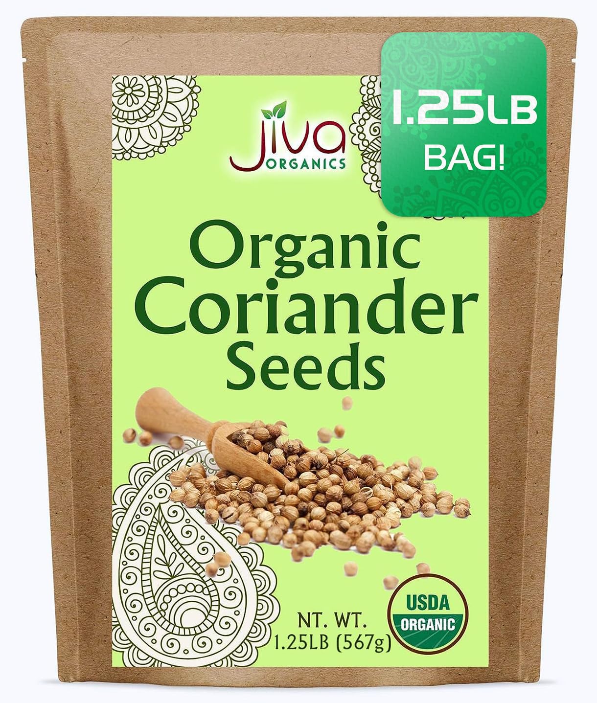 Jiva Organics Organic Coriander Seeds Whole 1.25 Pound Bulk Bag - Non-GMO