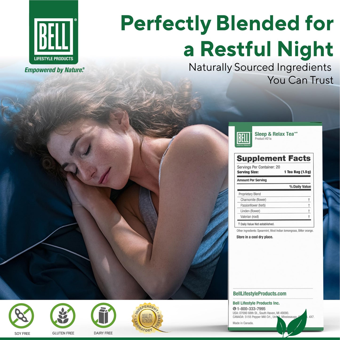 Bell Lifestyle Sleep & Relax Herbal Tea - Night Time Blend with Chamomile, Passionflower, Linden, Valerian, 100% Natural, Vegan, Caffeine-Free - 20