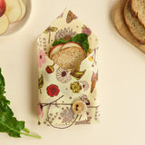 Bee's Wrap Vegan Beeswax Sandwich Wrap - Beeswax Lunch Wrap with Button & Tie - Plastic Free Made in USA Reusable Natural Food Wrap - Meadow Magic