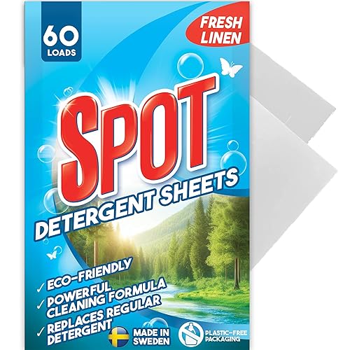Laundry Detergent Sheets (60 Loads), Fresh Linen Scent, Made in Sweden, Plastic Free Packaging, Eco Friendly, Liquidless & Mess Free, No Spills, TSA