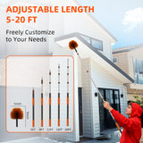 26 FT Cobweb Duster with Extension Pole, Cobweb Duster with 5-20FT Telescoping Extension Pole, Cleans Spider Webs, Washable & Reusable for High