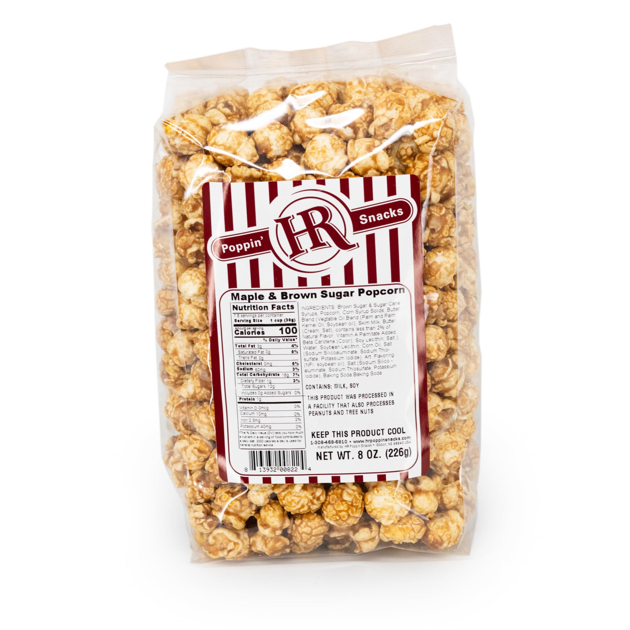 Maple & Brown Sugar Popcorn | 8 oz. | Popped Popcorn | HR Poppin' Snacks | Made in Gibbon, Nebraska