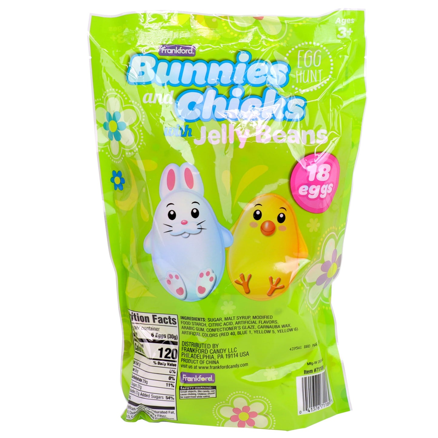 Frankford Pre-filled Bunnies, Chicks, and Patterned Plastic Egg Easter Basket Stuffers with Jelly Bean Candy, 18 Count