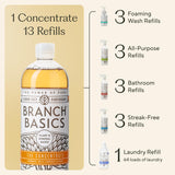Branch Basics Premium Starter Kit: All Purpose Cleaner, Glass, and Bathroom Cleaner plus our Foaming Wash, and Laundry Bottle (3 Plastic Spray Bottles