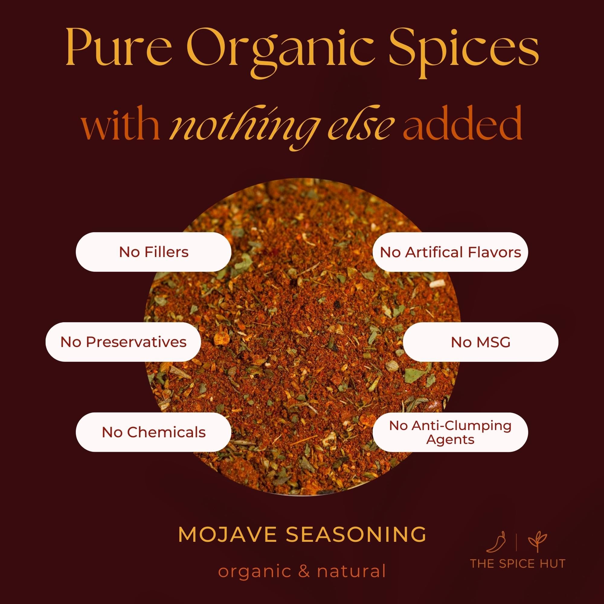 Spice Hut -Southwestern Mojave Spice Blend,, No Salt, Organic, All-Purpose Seasoning for Tex Mex, BBQ, and Taco Meat - Perfect Dry Rub and Spices