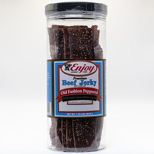 Enjoy Old Fashion Peppered Beef Jerky 20 oz Jar (Pack of 1) | 32 Count | Traditional Style | High Protein | Low Fat | No Trans Fat | No Preservatives