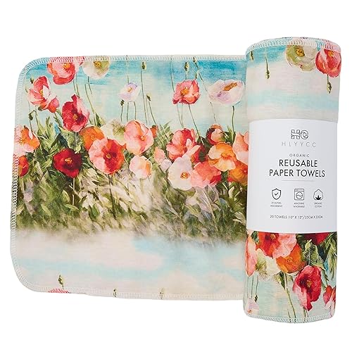 HLYYCC Reusable Paper Towel Rolls 20 Pack,Washable Napkin Cloth Value Set of 4 Colors 20 Pack of Paperless Towel-100% Cotton, Super Soft, Absorbent