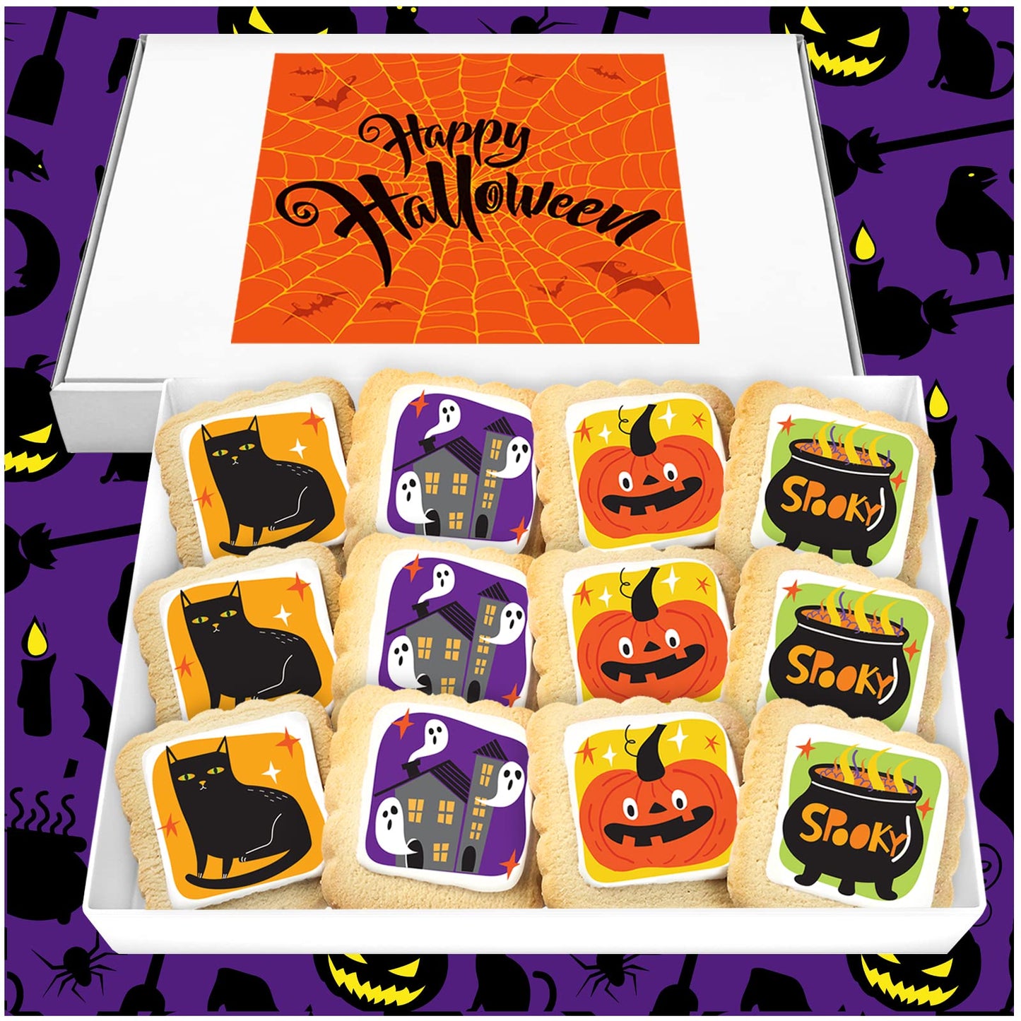 Halloween Cookies 12 Pack Gift Basket | INDIVIDUALLY WRAPPED Decorated Sugar Cookies Treats | Pumpkin Ghosts Scary | Peanut & Nut Free
