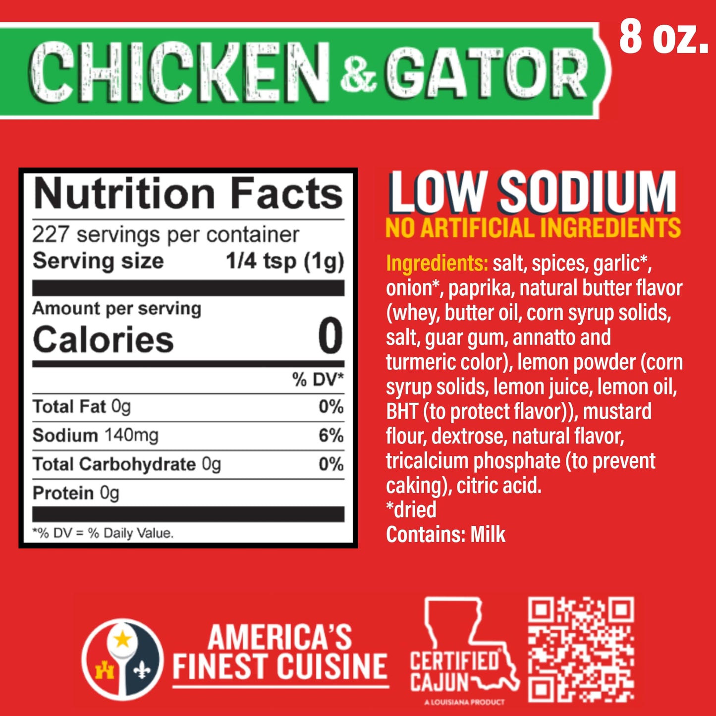 Ragin' Cajun Chicken or Gator Cajun Seasoning - 8 oz Shaker, Gluten-Free, No MSG - Authentic Louisiana Spice for Poultry & Exotic Meats