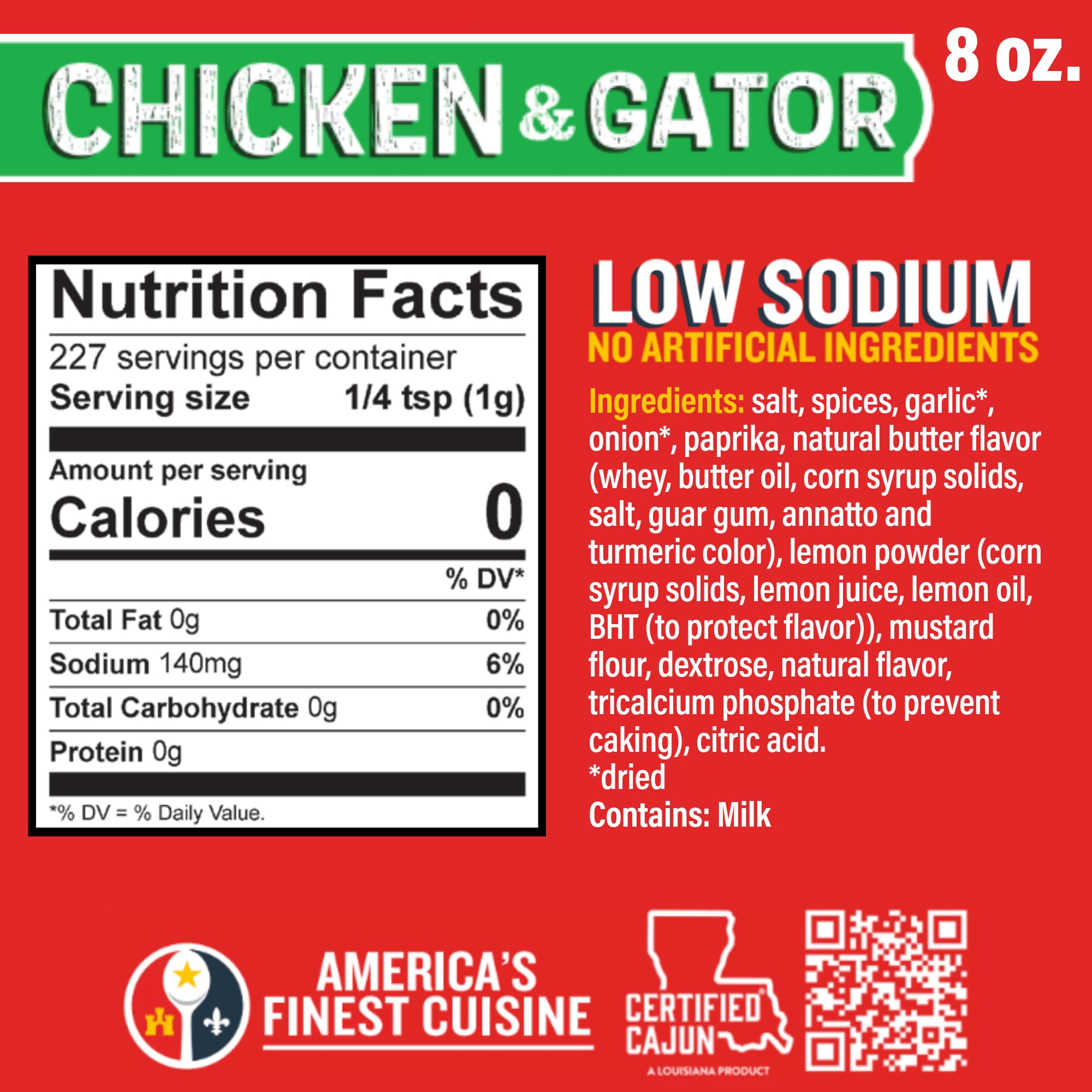 Ragin' Cajun Chicken or Gator Cajun Seasoning - 8 oz Shaker, Gluten-Free, No MSG - Authentic Louisiana Spice for Poultry & Exotic Meats
