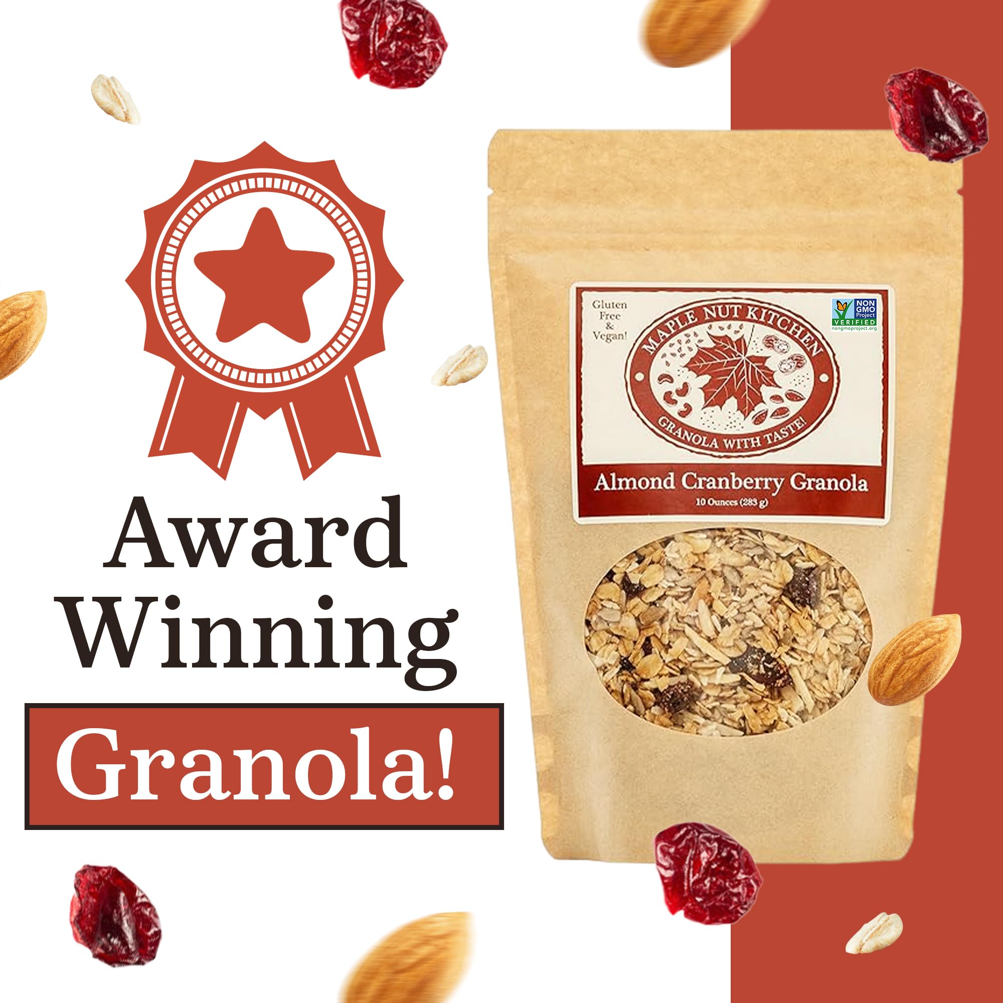 Maple Nut Kitchen Almond Cranberry Granola 3 Pack - Crunchy, Delicious, Artisan Granola with Gluten Free Oats, Almonds, Cranberries & Maple Syrup |