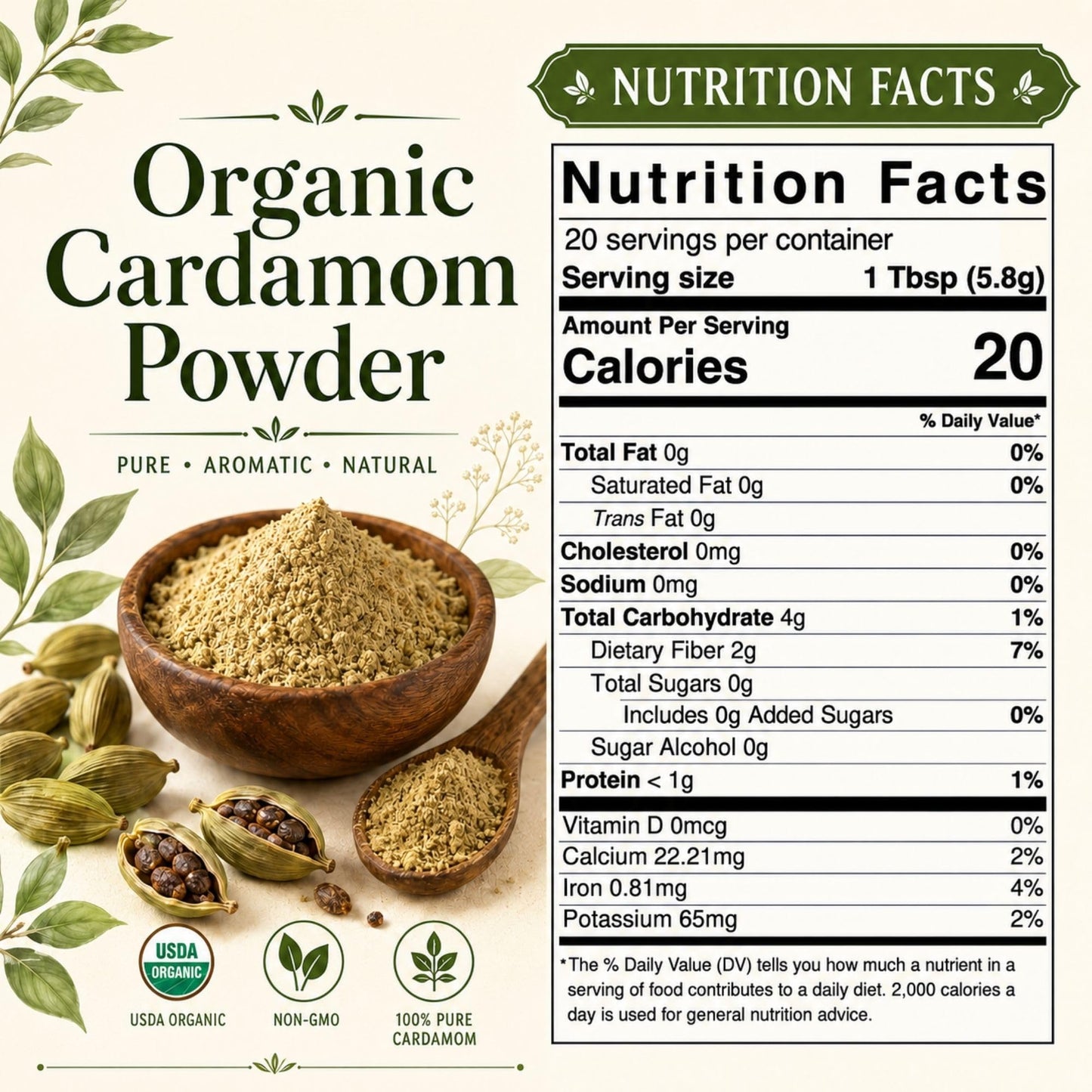 SPICY ORGANIC Ground Cardamom 2 lbs. - Fresh and Aromatic Cardamom Seed Powder for Cooking, Baking, Seasoning, and Tea - USDA Certified Organic
