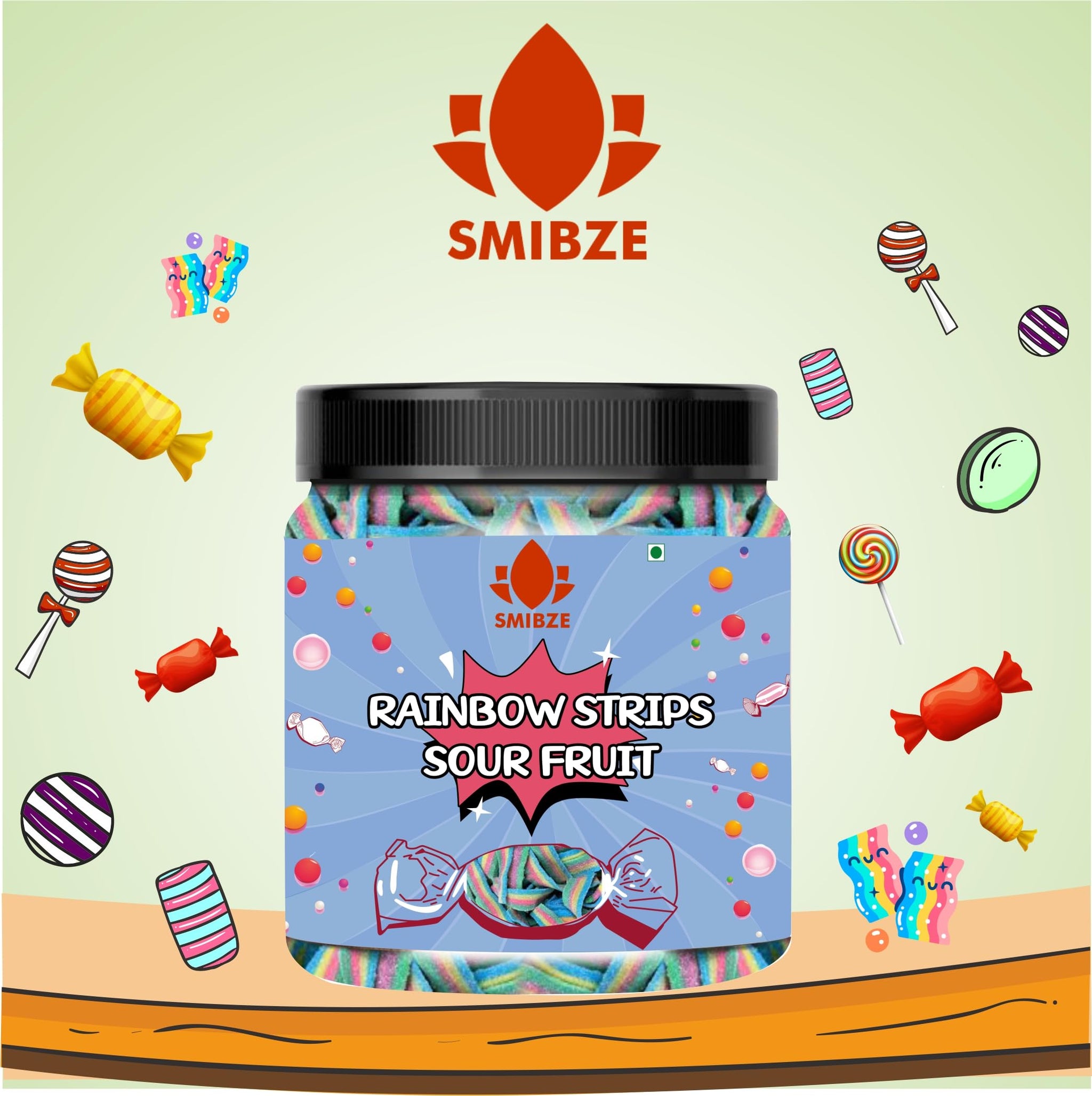 SMIBZE Natural Rainbow Strips Sour Fruit 250 GM (Pack of 1) SMIBZE