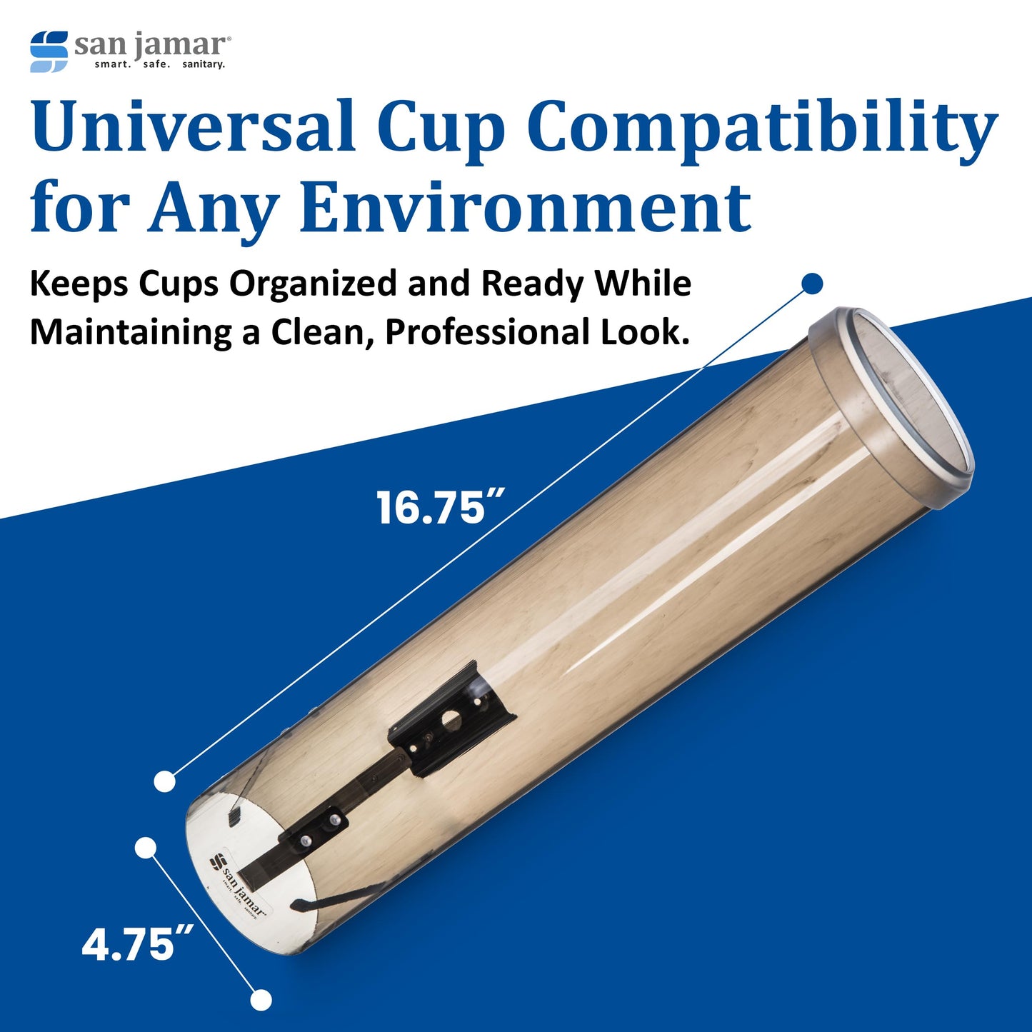 San Jamar Large Pull-Type Cup Dispenser 6-12 Oz. Flat Cups, 4.5 - 7 Oz Cone Cupz with Flip Cap for Restaurants, Home, and Office, Plastic, 16 Inches