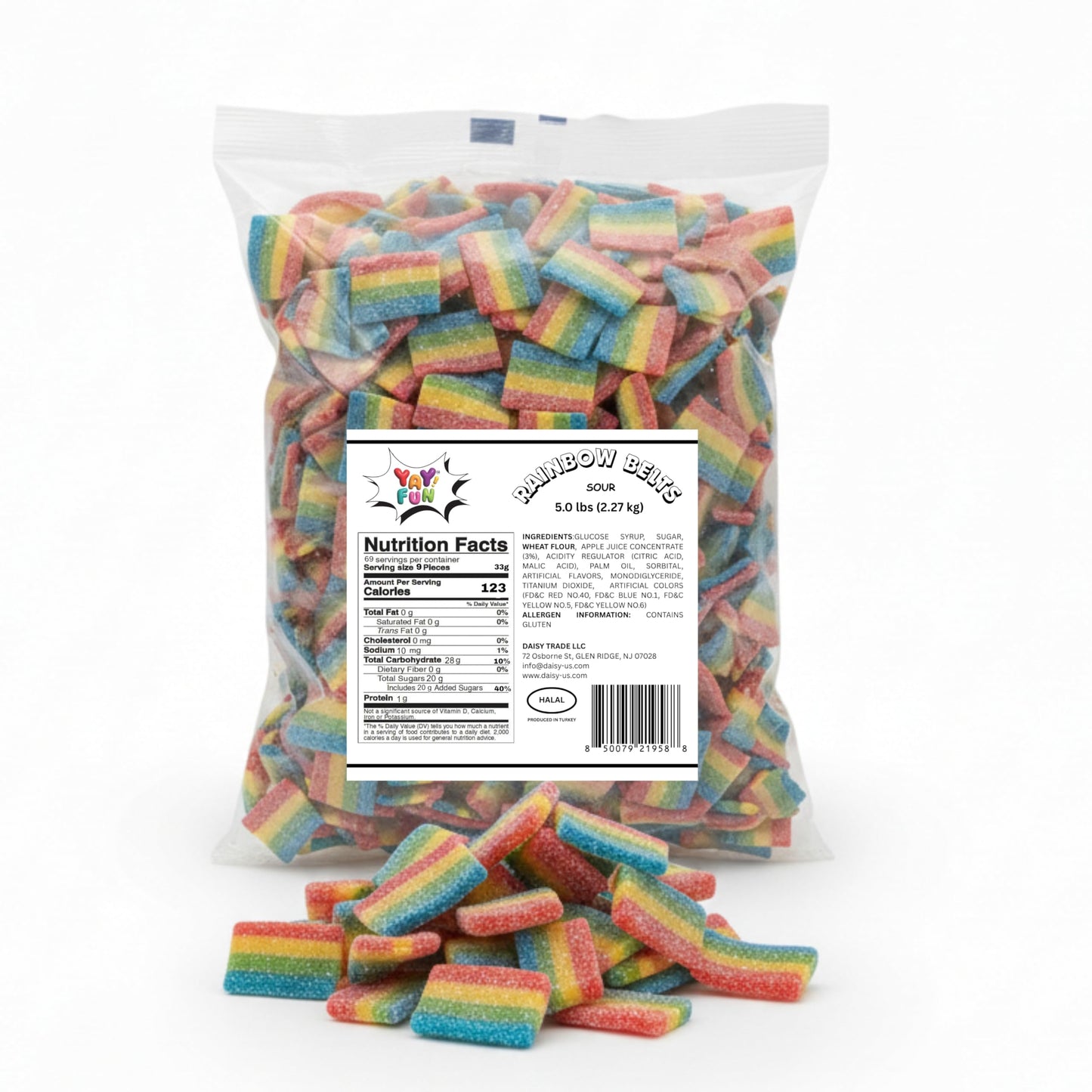Halal Sour Mini Rainbow Belt Candy Bulk | 5-Pound of Fruity Sour Mini Strips, Colorful Belt Gummy Candy for Parties, Candy Buffets, Goodie Bags