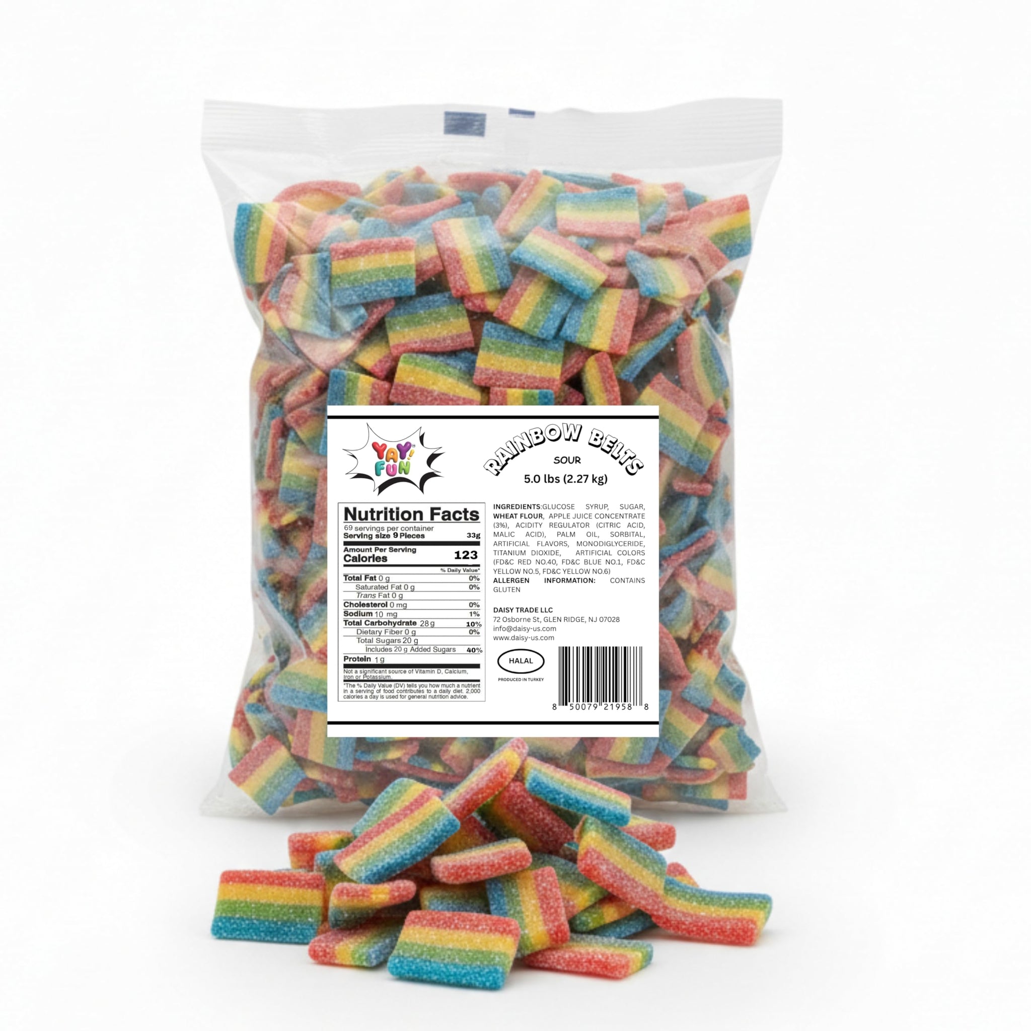 Halal Sour Mini Rainbow Belt Candy Bulk | 5-Pound of Fruity Sour Mini Strips, Colorful Belt Gummy Candy for Parties, Candy Buffets, Goodie Bags
