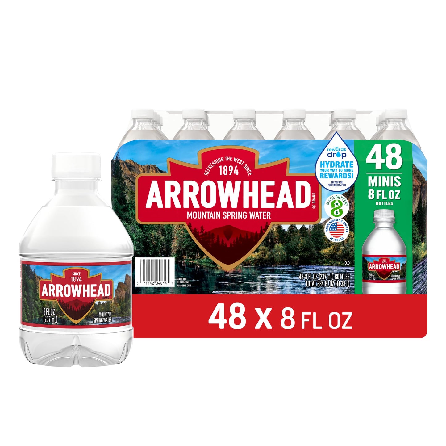Arrowhead Mountain Spring Mini Water Bottles, 48 Pack - Still Bottled Water with Naturally Occurring Minerals for Taste - 8 Fl Oz