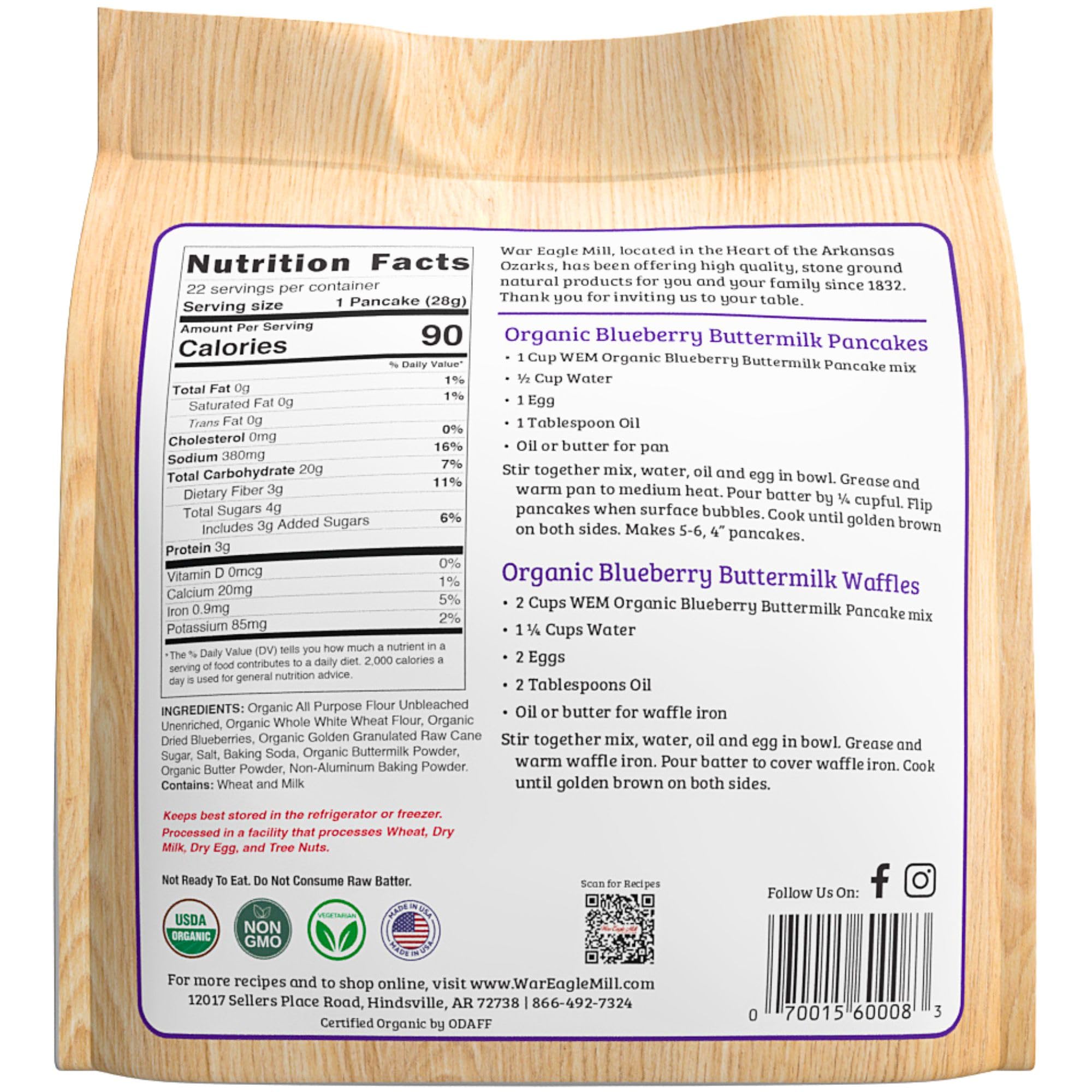 War Eagle Mill Organic Blueberry Buttermilk Pancake & Waffle Mix, 22 oz Bag (Pack of 2)
