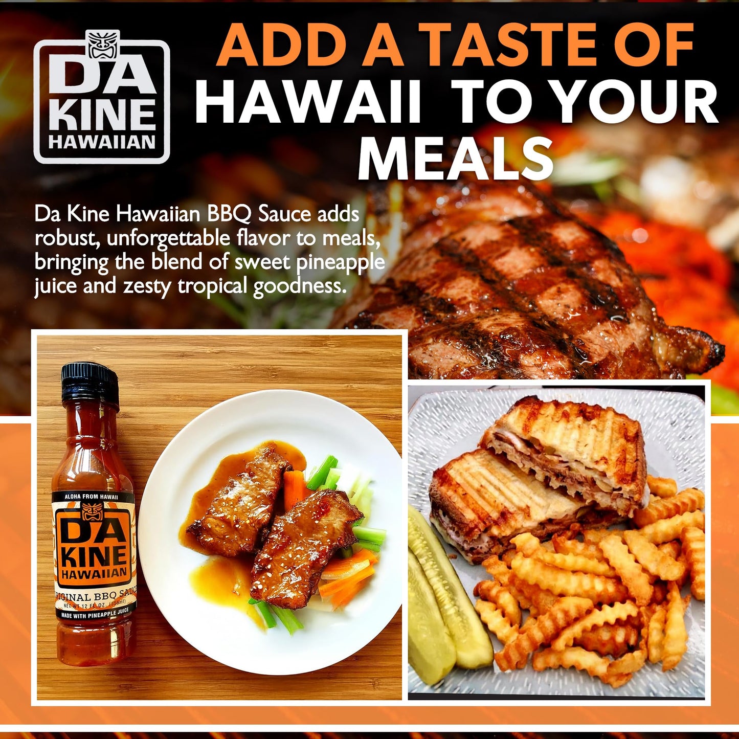 Da Kine Hawaiian BBQ Sauce - Sweet, Tangy & Savory Island Flavor - Made with Pineapple Juice - Gourmet Barbecue Sauce for Grilling, Marinades, Dipping