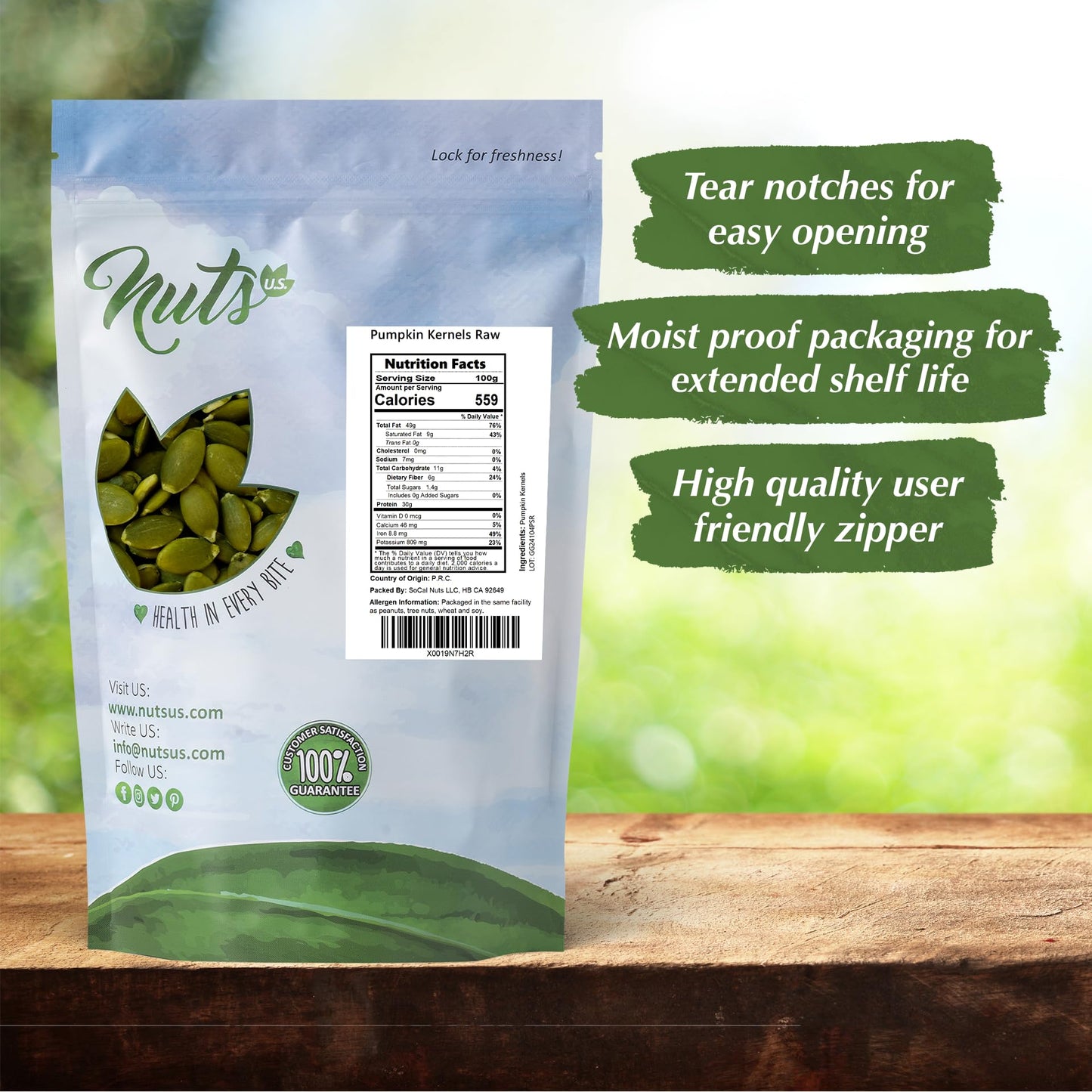 NUTS U.S. - Pumpkin Seeds (Pepitas) | Raw and Unsalted | No Shell | AA GRADE | Vegan and Gluten Free | Packed in a Resealable Bag (4 LB)