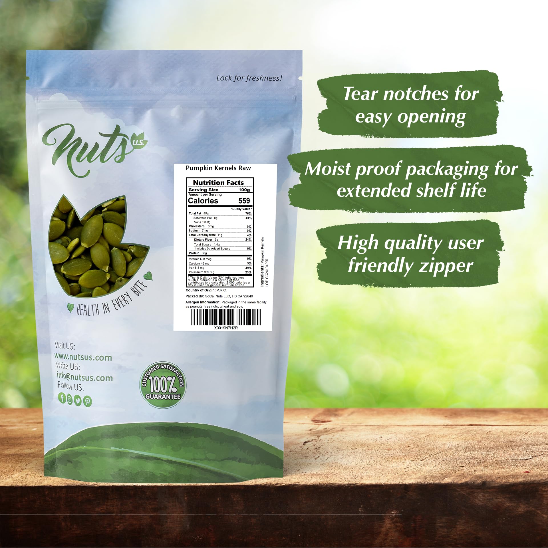 NUTS U.S. - Pumpkin Seeds (Pepitas) | Raw and Unsalted | No Shell | AA GRADE | Vegan and Gluten Free | Packed in a Resealable Bag (4 LB)