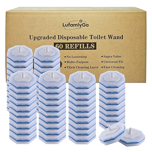 LufamlyGo Upgraded 60pcs Toilet Wand Refills fits Clorox Toilet Wand, Thickened Cleaning Layer, Won’t Fall Apart, Disposable Bathroom Cleaning Scrub