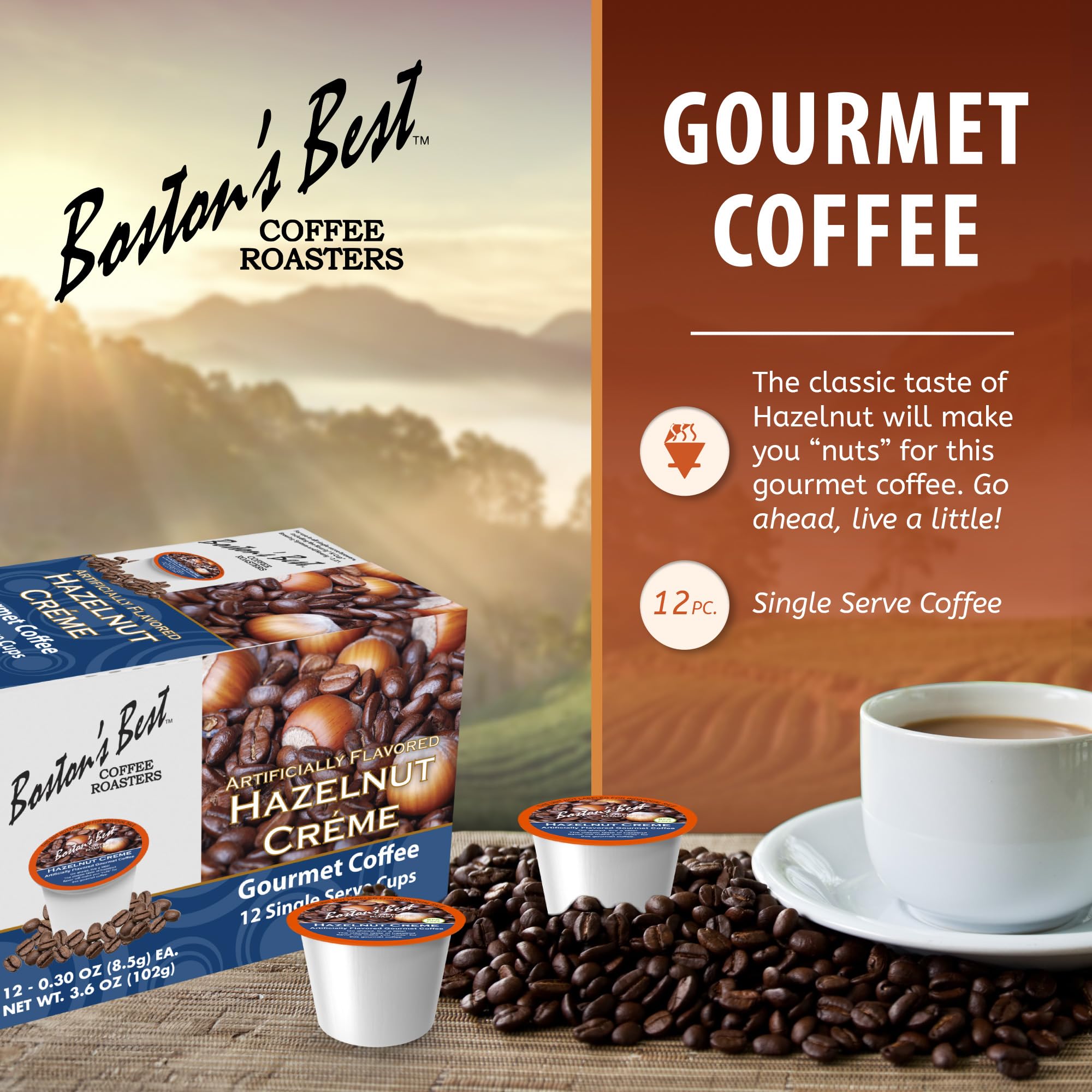 Boston’s Best - Hazelnut Creme Gourmet Delicious Medium Roast Coffee, Nutty Flavored, Compatible with Keurig CoffeeMaker, 1 Count (12 Single Serve