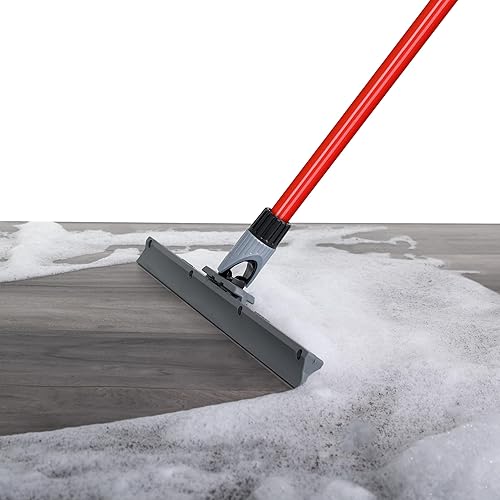 Heavy Duty Floor Squeegee for Concrete and Tile Floor - Silicone Squeegee Broom Floor Scrubber - Large Single Cast Rubber Blade Aluminum Long Handle