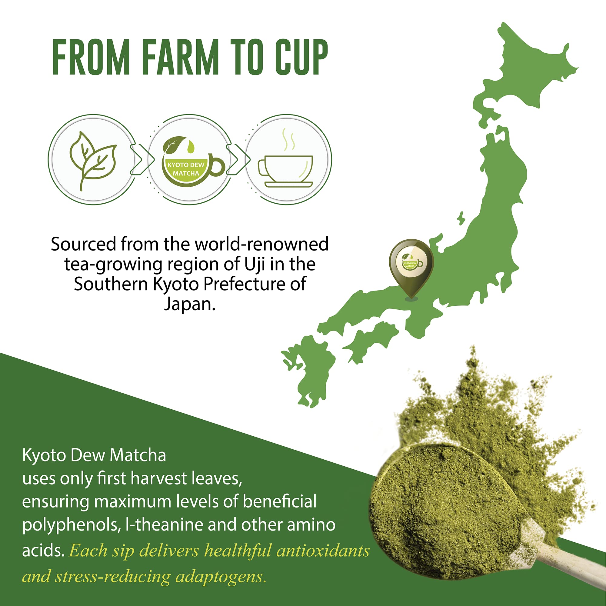 Kyoto Dew Matcha - Ceremonial Blend - Authentic Japanese First Harvest - USDA & JAS Organic Ceremonial Grade Matcha Green Tea Powder from Uji, Kyoto