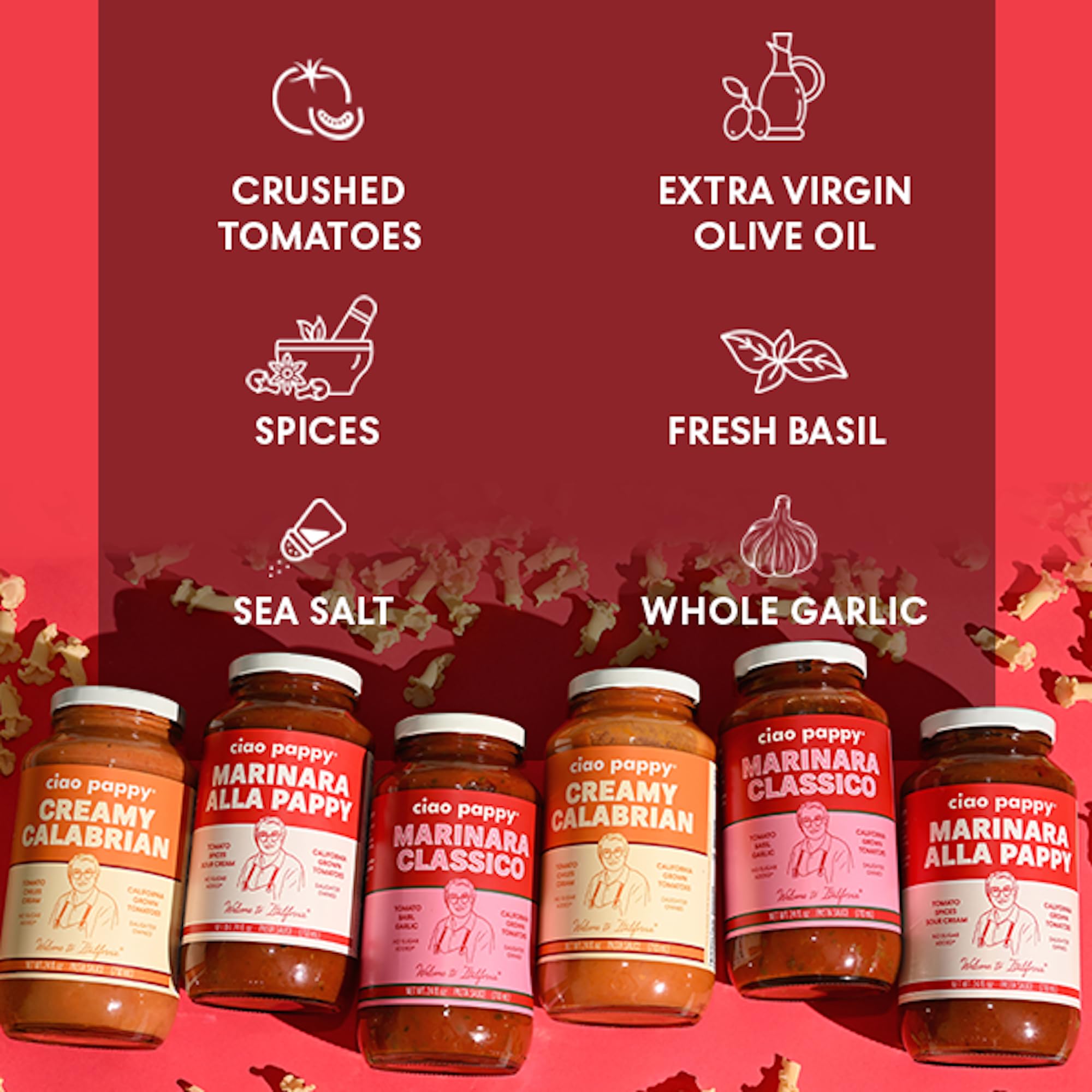 Ciao Pappy Marinara Classico Pasta Sauce - Authentic Italian Taste - Vegan Tomato Pasta Sauce w/ Garlic & Basil - Non-GMO - No Sugar Added - Low Carb