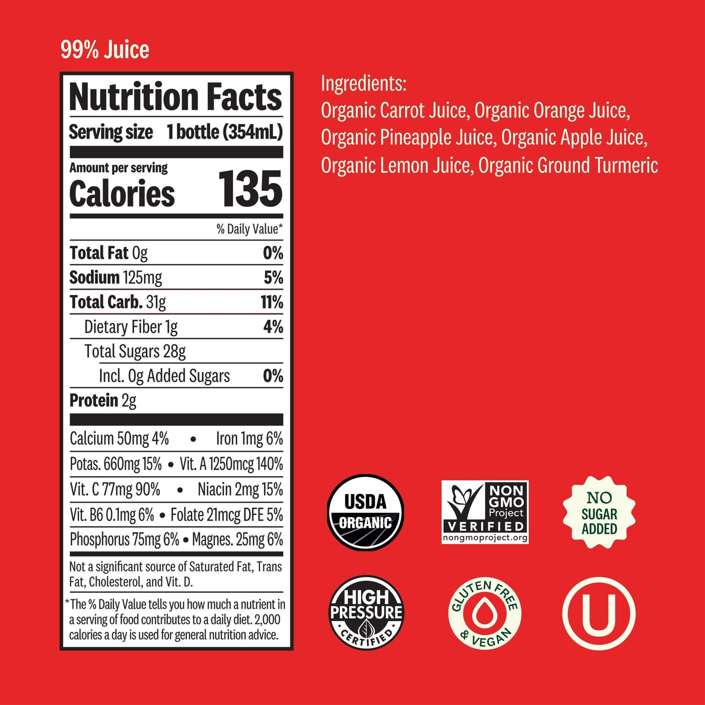 Suja Organic Carrot Turmeric Cold Pressed Juice Drink, 12 fl oz Bottle