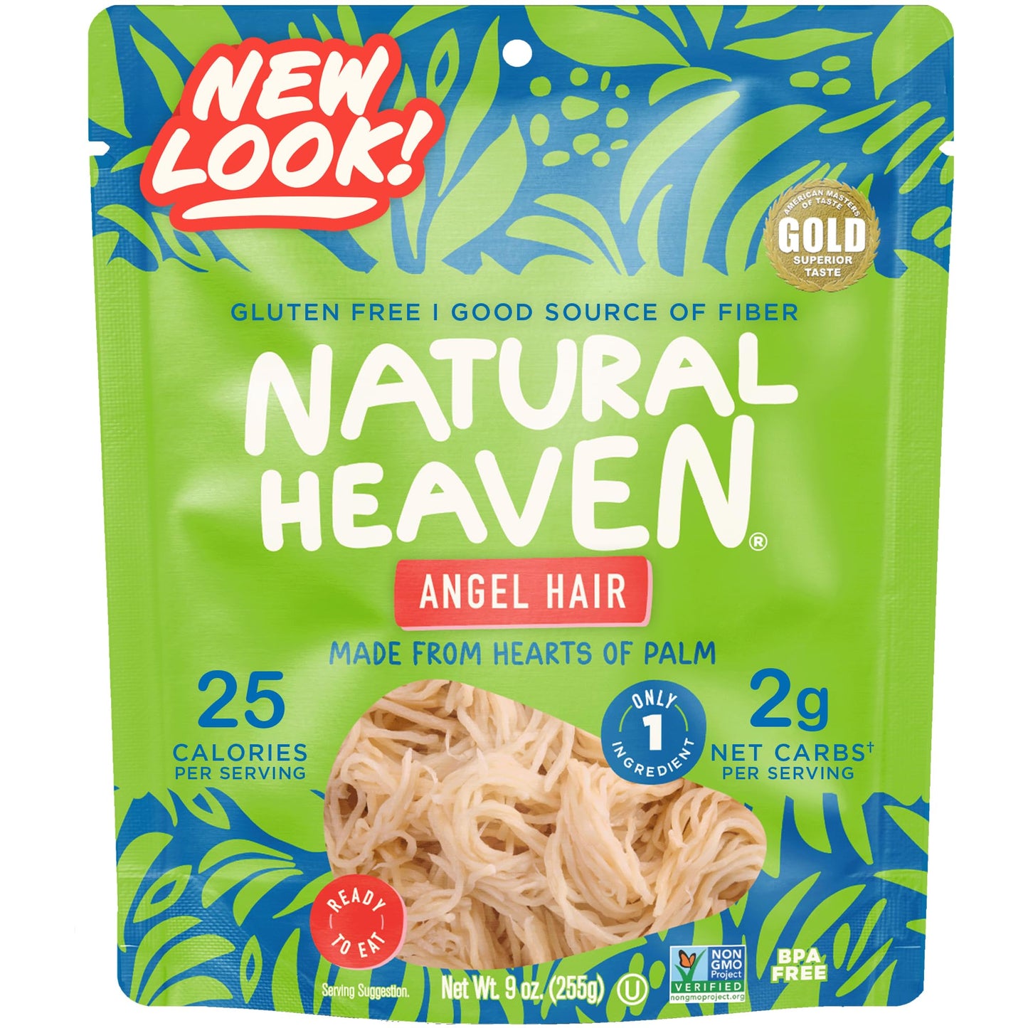 Natural Heaven Angel Hair Pasta, Hearts of Palm - Naturally Rich in Potassium, Low-Calorie Veggie Noodles, Keto & Gluten-Free Food, Vegan, 9 Oz Ea
