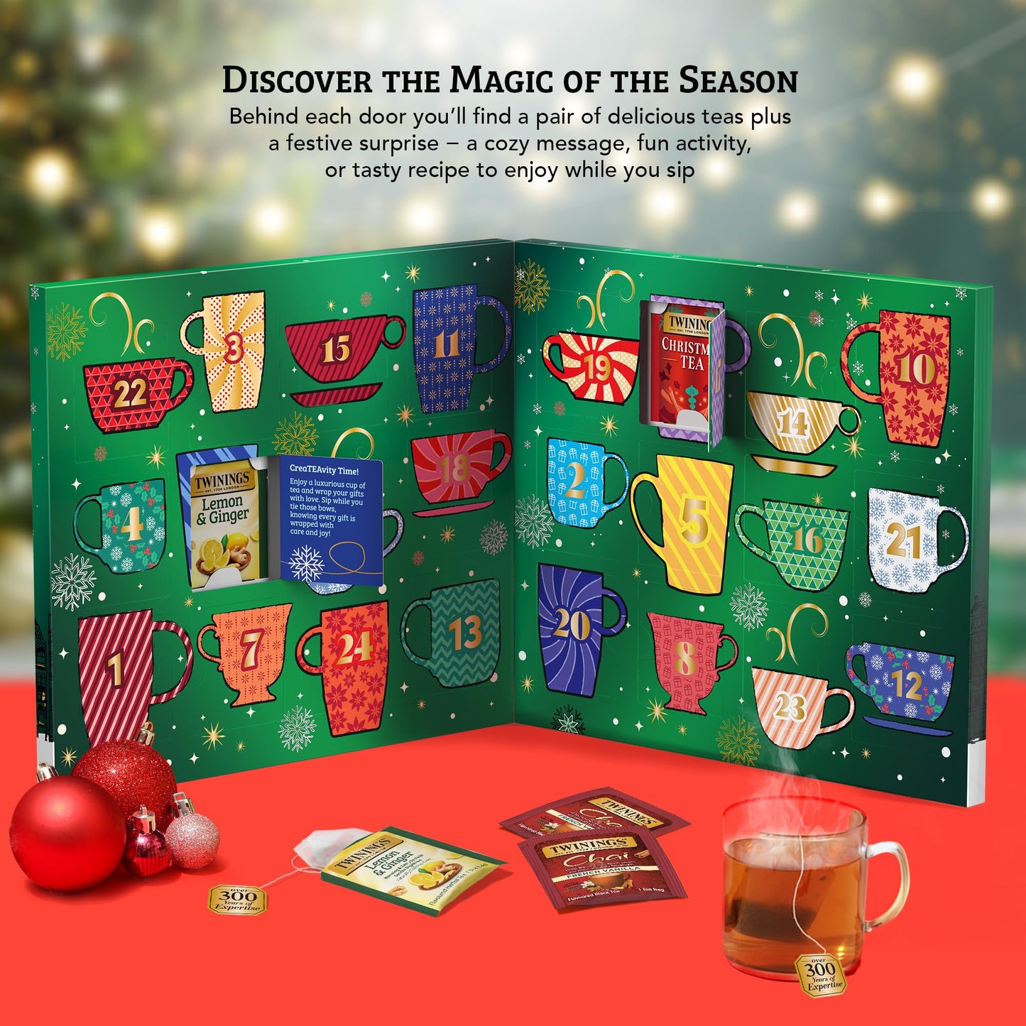 NEW Twinings Tea Advent Calendar Gift Set, 24-Day Holiday Sampler with Black, Green & Herbal Teas, Christmas Countdown Box for Tea Lovers, Brew Joy